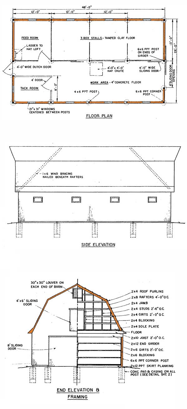 26×48 Gambrel Horse Shed Plans – Blueprints For Big Gambrel Shed