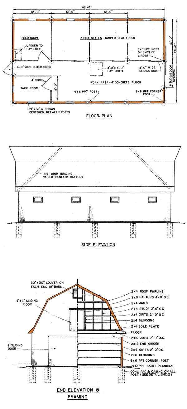 26Ã—48 Gambrel Horse Shed Plans â€