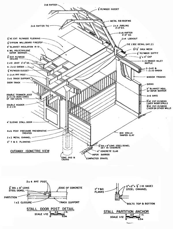 26x48 Gambrel Horse Shed Plans Isometric View